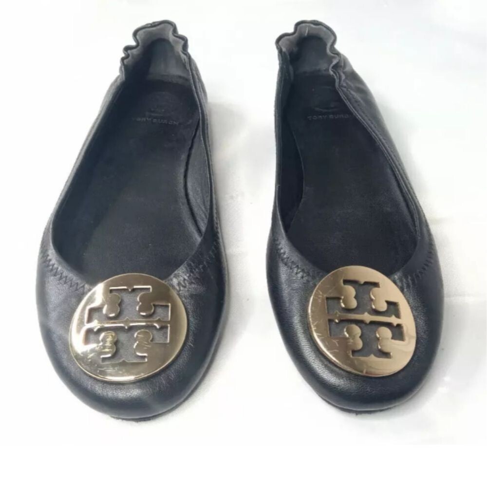 Tory Burch Minnie Travel Ballet Shoes Women's Size 6~Black/Gold - Picture 2 of 10